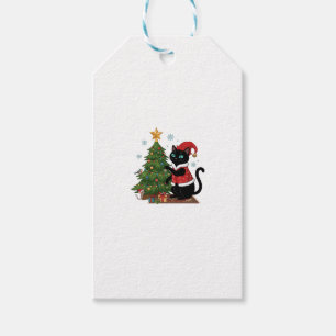 Weihnachts-Schwarze-Katze-Santa-Hut-Baum-Maus Geschenkanhänger