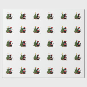Weihnachts-Schwarze-Katze-Santa-Hut-Baum-Maus Geschenkpapier