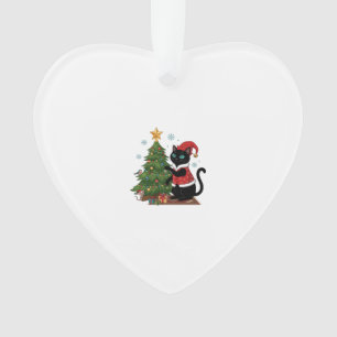 Weihnachts-Schwarze-Katze-Santa-Hut-Baum-Maus Ornament