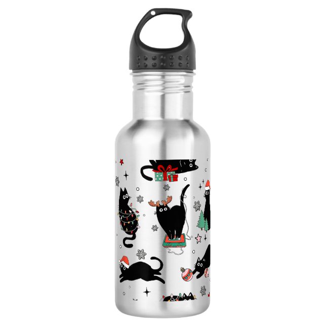 Weihnachts-Schwarze Katzen Edelstahlflasche (Vorderseite)