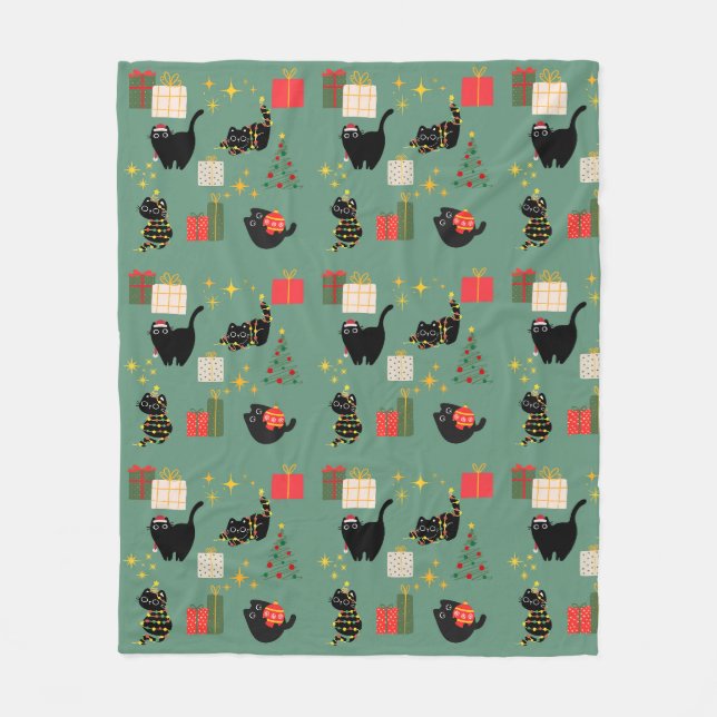 Weihnachts-Schwarze Katzen Fleecedecke (Vorderseite)