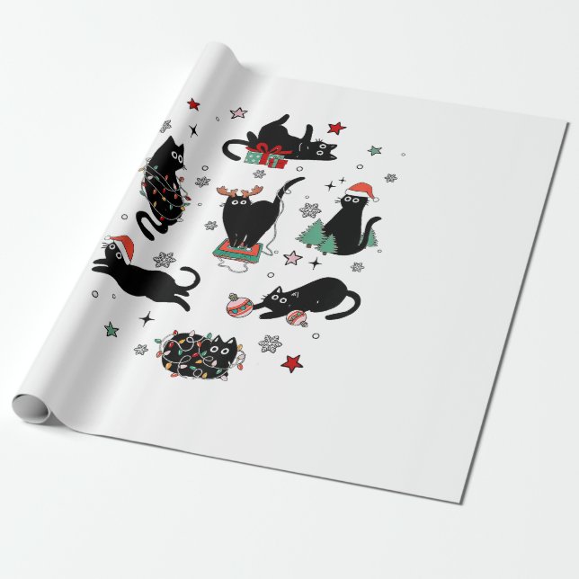 Weihnachts-Schwarze Katzen Geschenkpapier (Ungerollt)