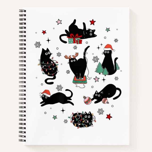 Weihnachts-Schwarze Katzen Notizbuch (Vorderseite)
