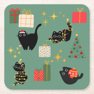 Weihnachts-Schwarze Katzen Rechteckiger Pappuntersetzer
