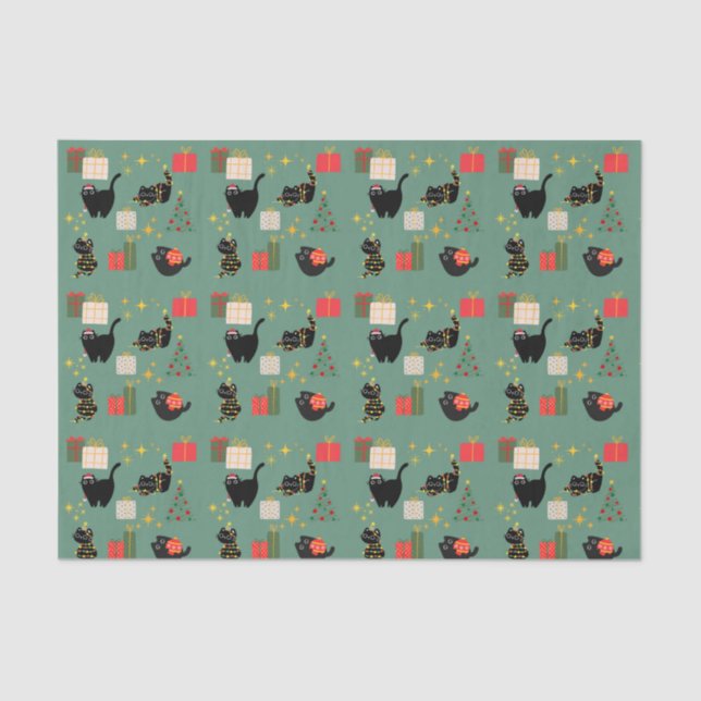 Weihnachts-Schwarze Katzen Seidenpapier (Vorderseite)