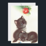 Weihnachts Schwarze Katzen unter Bäumen Feiertagskarte<br><div class="desc">Niedlicher Jahrgang Weihnachten Schwarze Kätzchen unter Baumbirne Ziergegend. Ideal,  um Ihre Vintage Retro Weihnachtskartenkollektion zu ergänzen oder für den Urlaub an Familie und Freunden auszuschicken. Dies kann auf andere Produkte übertragen werden,  einschließlich gefalteter Visitenkarten.</div>