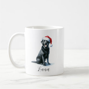 Weihnachts Schwarzer Lab Hund in Weihnachtsmannmüt Kaffeetasse