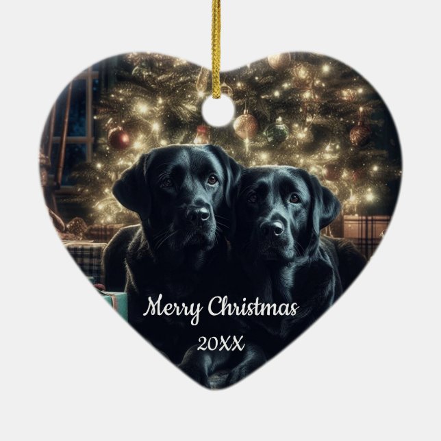 Weihnachts Schwarzer Labrador Hund Haustier Keramik Ornament (Hinten)