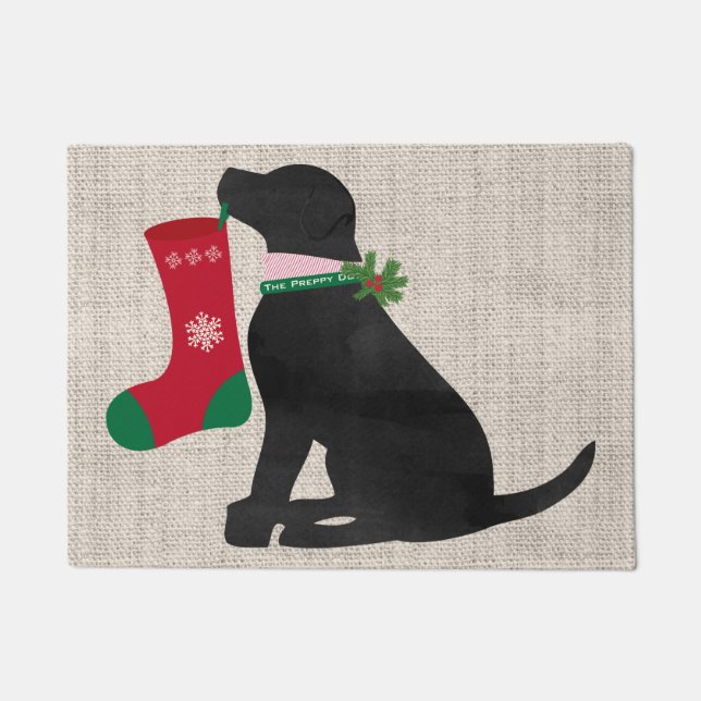Weihnachts-Schwarzes Labor-Preppy-Hund Fußmatte (Vorderseite)