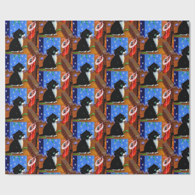 Weihnachts-Schwarzkatzen-Kunstmalerei Geschenkpapier (Flach)