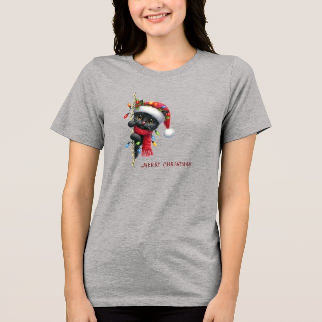 Weihnachts-Schwarzkatzenurlaub Frauen Tri-Blend Shirt (Vorderseite)