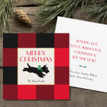 Weihnachts Scottie Hund Roter Buffalo Karo Flach