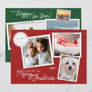 Weihnachts-Scrapbook Rot & Grün 8 FotoCollage Feiertagskarte