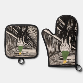 Weihnachts-Scream Dark Spaß Funny Existential Ofenhandschuh & Topflappen-Set