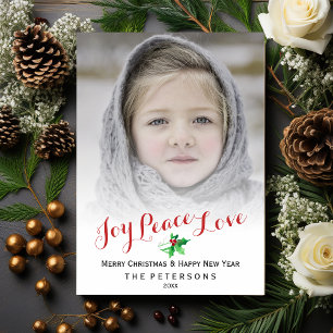 Weihnachts Script Joce Peace Liebe Holly Foto Feiertagskarte