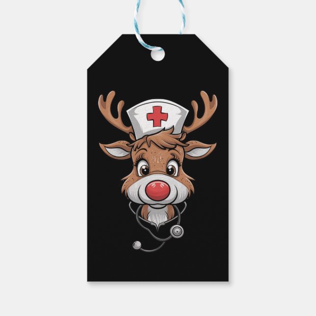 Weihnachts-Scrub Top Rentier Gummihandschuhe Krank Geschenkanhänger (Rückseite)