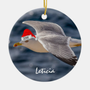Weihnachts-Seemöwe mit Santa-Hut   Keramik Ornament