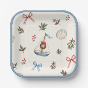 Weihnachts-Segelboot und Schleifen-Feiertag 7” Pappteller