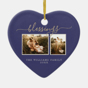 Weihnachts Segen 2 Foto Dunkelblau Familie Keramik Ornament