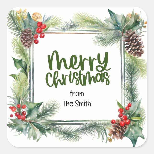 Weihnachts Segen Kranz wünscht Liebe Frieden Quadratischer Aufkleber (Vorderseite)