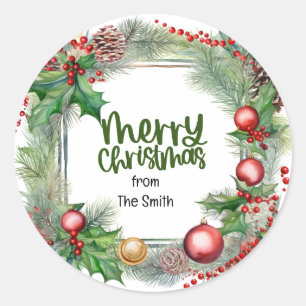 Weihnachts Segen Kranz wünscht Liebe Frieden Runder Aufkleber