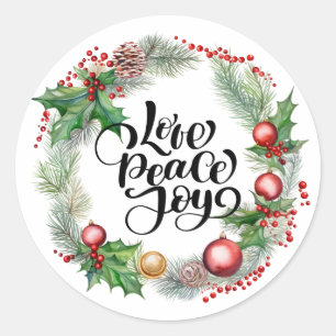 Weihnachts Segen Kranz wünscht Liebe Frieden Runder Aufkleber