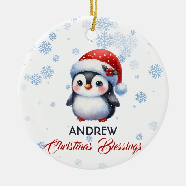 Weihnachts-Segnung niedlicher Pinguin-Ornament Keramik Ornament (Vorne)