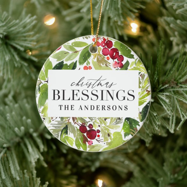 Weihnachts-Segnung Wasserfarbenkrampe Foto Keramik Ornament (Baum)