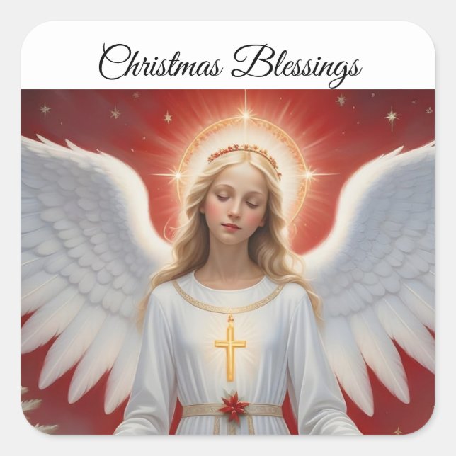 Weihnachts-Segnungen Angel Square Sticker (Vorderseite)