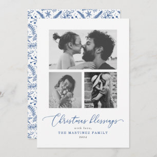 Weihnachts-Segnungen Blue Script Multiple Foto Feiertagskarte