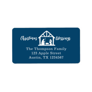 Weihnachts-Segnungen Nativity Blue Adressaufkleber