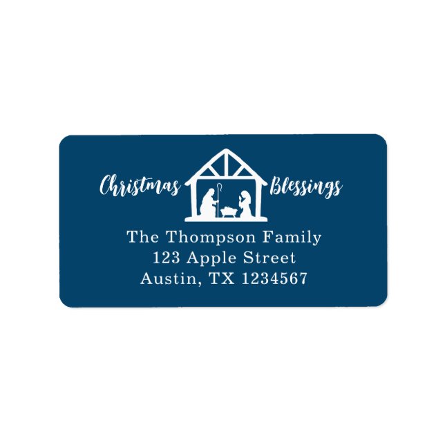 Weihnachts-Segnungen Nativity Blue Adressaufkleber (Vorne)