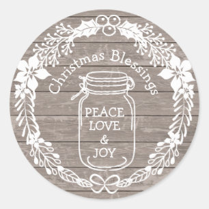Weihnachts-Segnungen Peace Liebe Joy Mason Jar Runder Aufkleber