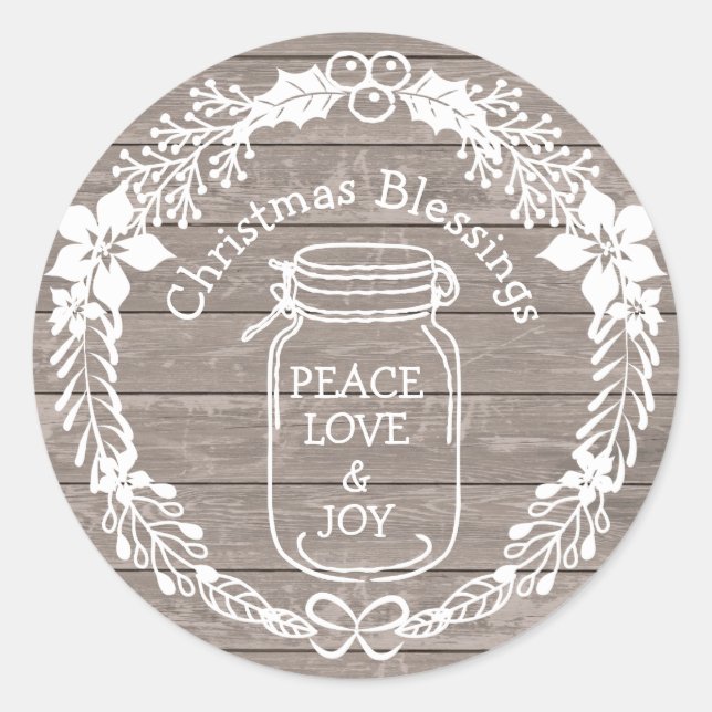 Weihnachts-Segnungen Peace Liebe Joy Mason Jar Runder Aufkleber (Vorderseite)