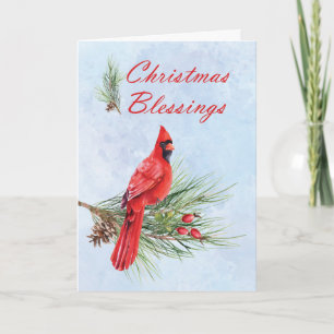 Weihnachts Segnungen Roter Kardinal auf Pine Bough Karte