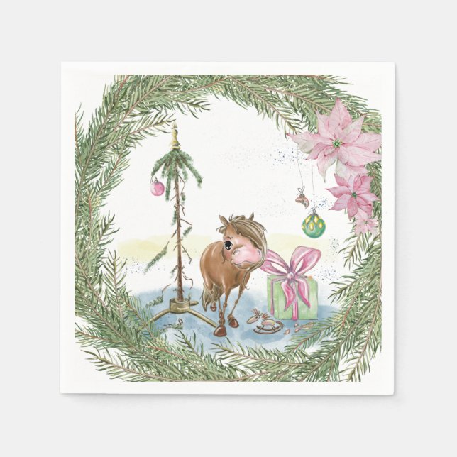 Weihnachts Servietten mit Pony Bild (Vorderseite)