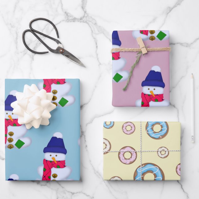 Weihnachts-Set Snowmen Sweet Donuts Geschenkpapier Set (Vorderseite)