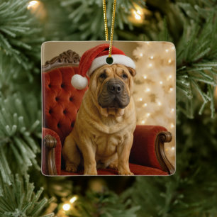 Weihnachts-Shar-Pei-Hund mit Santa-Hut Keramikornament