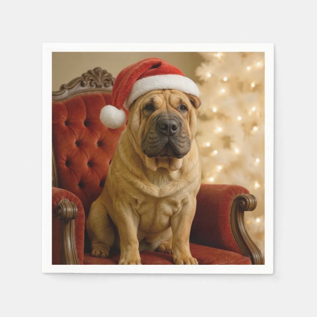 Weihnachts-Shar-Pei-Hund mit Santa-Hut Serviette (Vorderseite)