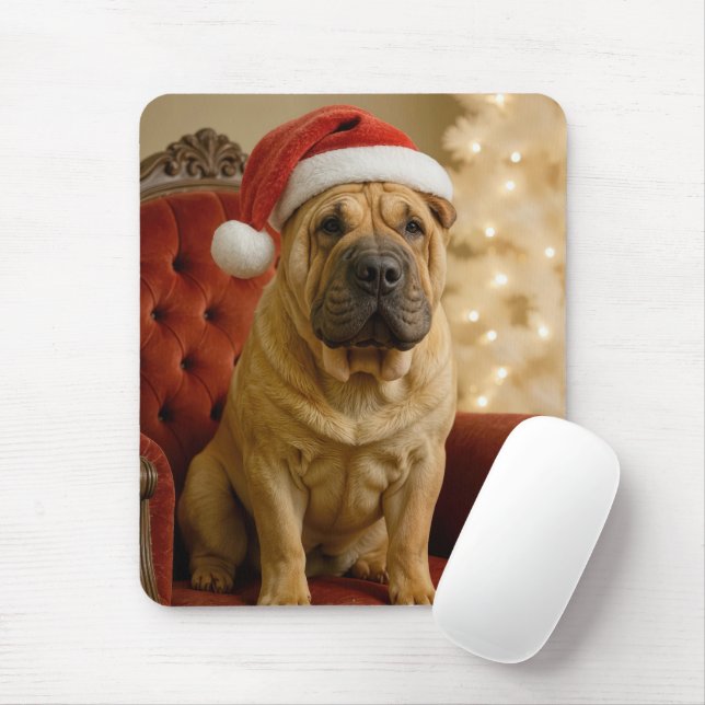 Weihnachts-Shar-Pei mit Santa-Hut Mousepad (Mit Mouse)