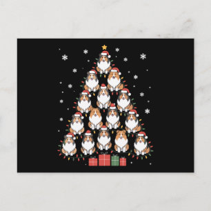 Weihnachts Sheltie Hund Baum Weihnachtsmann Hut Li Feiertagspostkarte