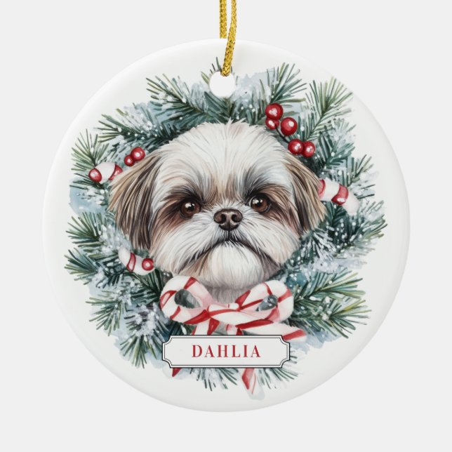 Weihnachts Shih Tzu Hund Keramik Circle Ornament (Vorne)