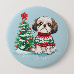 Weihnachts-Shih-Tzu-Santa-Hund Button