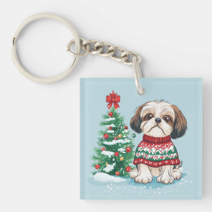Weihnachts-Shih-Tzu-Santa-Hund Schlüsselanhänger