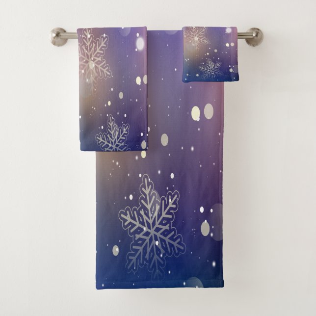 Weihnachts Shiny Snowflake Hintergrund Badhandtuch Set (Insitu)