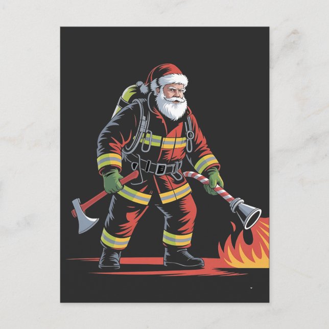 Weihnachts-Shirt des Feuerwehrmanns XMas Funny San Ankündigungspostkarte (Vorderseite)