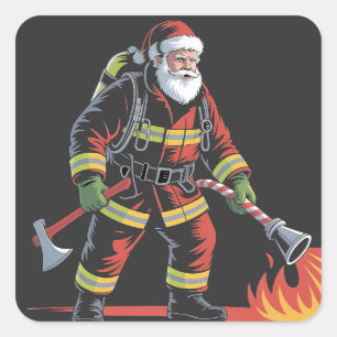 Weihnachts-Shirt des Feuerwehrmanns XMas Funny San Quadratischer Aufkleber