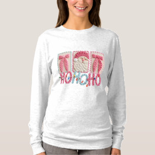 Weihnachts-Shirt für Frauen – Faux-Stickerei Ho Ho T-Shirt