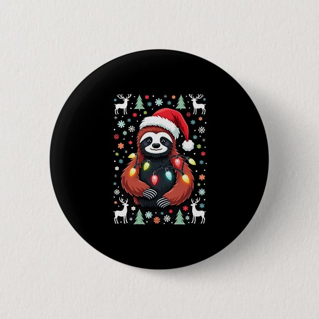 Weihnachts-Shirt für Sloth Lover-Geschenk Santa Bu Button (Vorderseite)