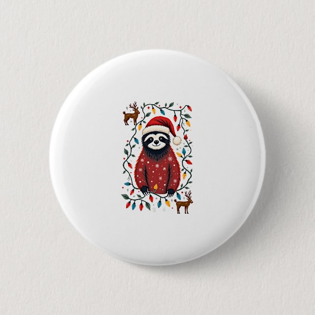 Weihnachts-Shirt für Sloth Lover-Geschenk Santa Bu Button (Vorderseite)